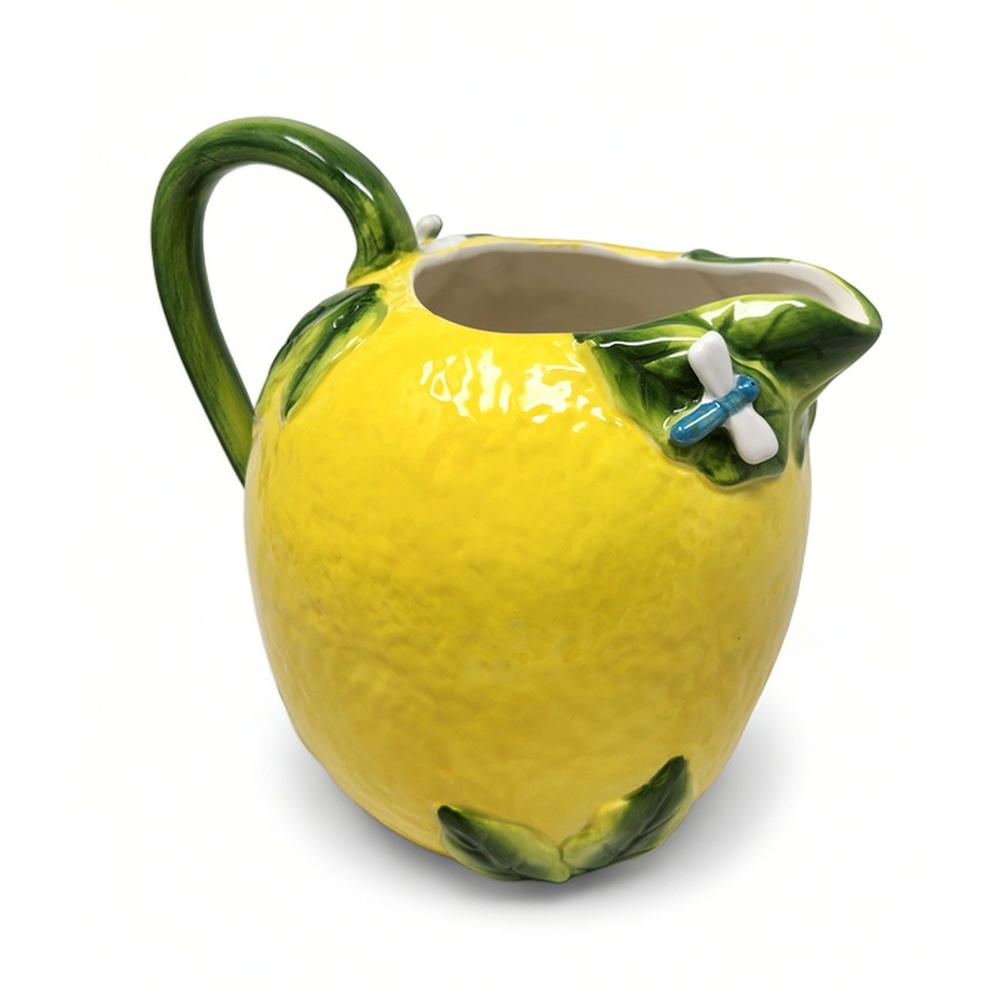 Martha Stewart Collection Ceramic Lemon Pitcher Dragonfly Handle Cottagecore Jug